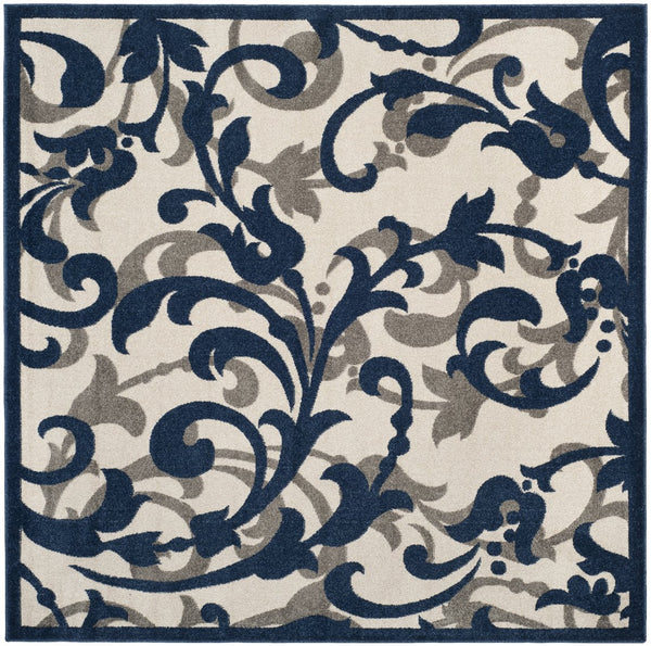 Safavieh Amherst Ivory Navy Transitional Floral Area Rug — Power-Loomed Turkey, Low Pile, Stain-Resistant Elegance 5'-0" x 5'-0" AMT428M-5SQ