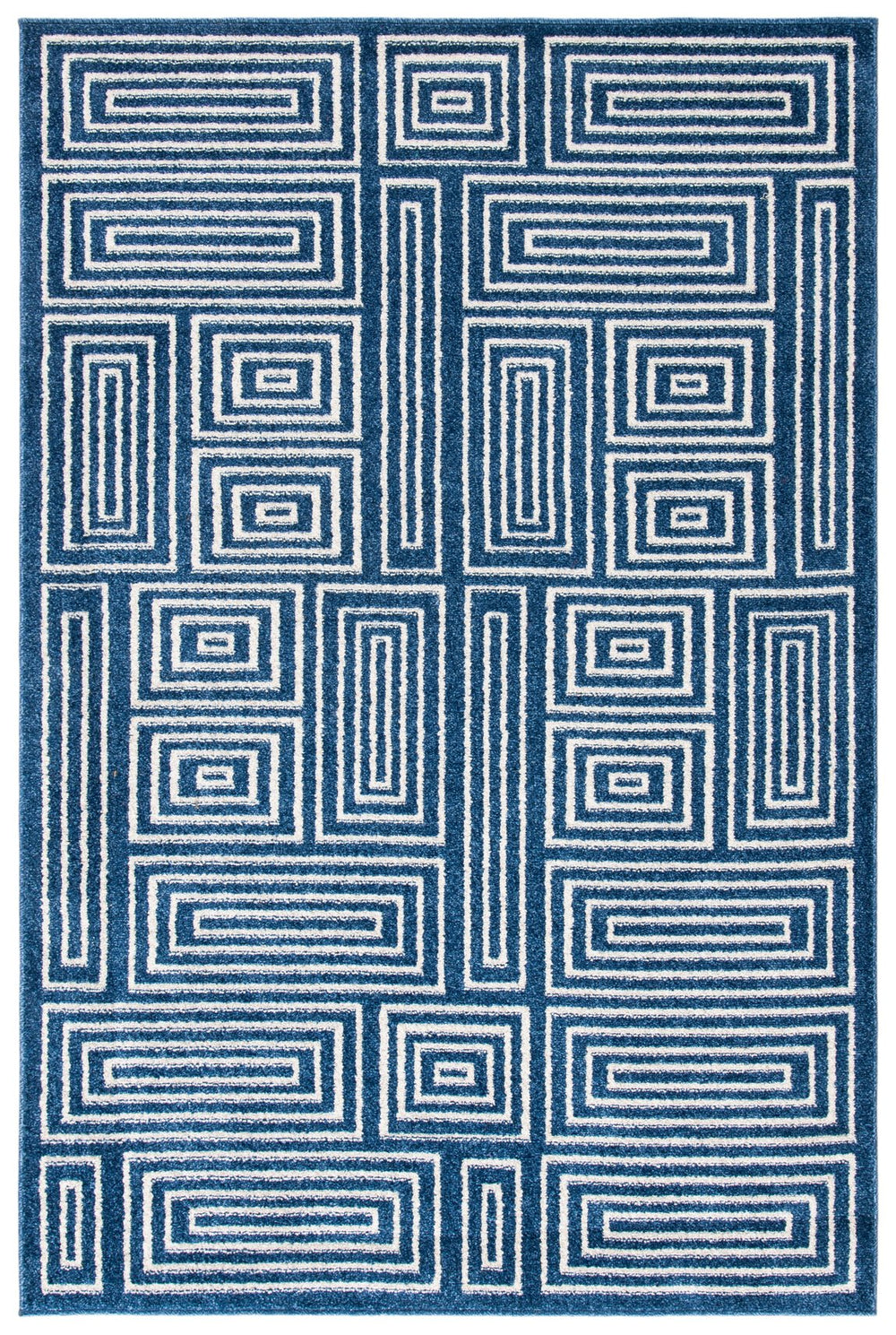 Safavieh Amherst Navy Ivory Maze Rug 7' Square - Power-Loomed Low-Profile 3/8" Pile Durable Modern Style AMT430P-7SQ