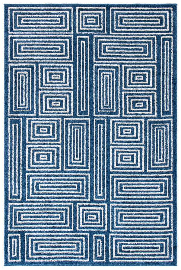 Safavieh Amherst Navy Ivory Maze Rug 7' Square - Power-Loomed Low-Profile 3/8" Pile Durable Modern Style AMT430P-7SQ