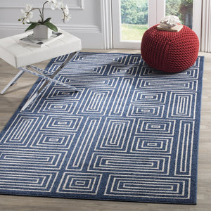 Safavieh Amherst Navy Ivory Maze Rug 7' Square - Power-Loomed Low-Profile 3/8" Pile Durable Modern Style AMT430P-7SQ