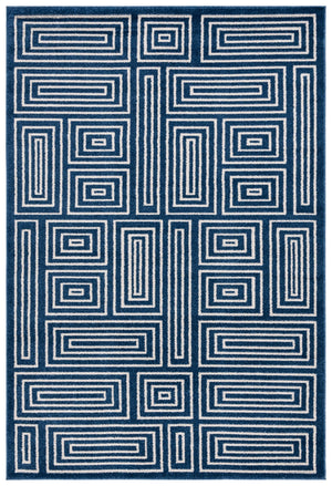 Safavieh Amherst Navy Ivory Maze Rug 7' Square - Power-Loomed Low-Profile 3/8" Pile Durable Modern Style AMT430P-7SQ