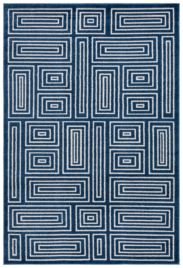Safavieh Amherst Navy Ivory Maze Rug 7' Square - Power-Loomed Low-Profile 3/8" Pile Durable Modern Style AMT430P-7SQ