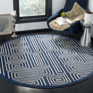 Safavieh Amherst Navy Ivory Maze Rug 7' Square - Power-Loomed Low-Profile 3/8" Pile Durable Modern Style AMT430P-7SQ