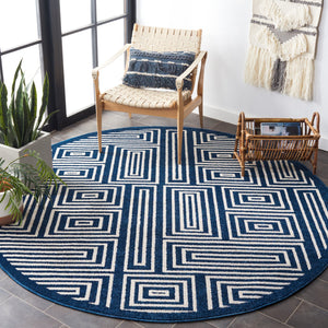 Safavieh Amherst Navy Ivory Maze Rug 7' Square - Power-Loomed Low-Profile 3/8" Pile Durable Modern Style AMT430P-7SQ