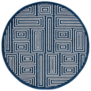Safavieh Amherst Navy Ivory Maze Rug 7' Square - Power-Loomed Low-Profile 3/8" Pile Durable Modern Style AMT430P-7SQ