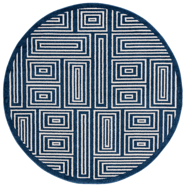 Safavieh Amherst Navy Ivory Maze Rug 7' Square - Power-Loomed Low-Profile 3/8" Pile Durable Modern Style AMT430P-7SQ