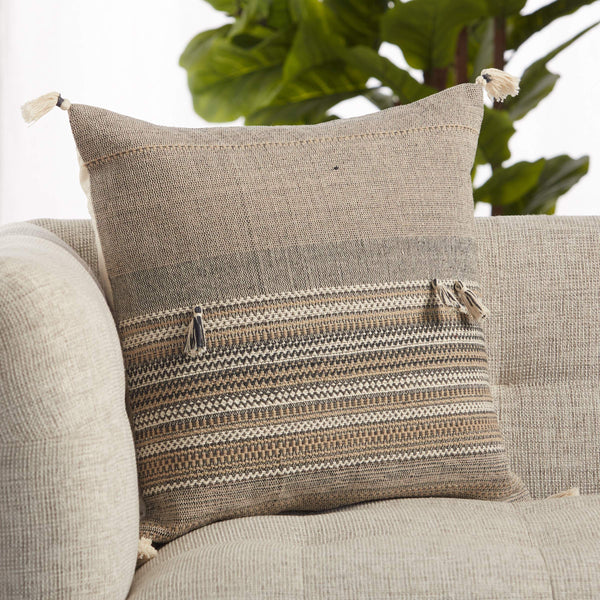 Jaipur Living Vibe by Jaipur Living Cainen Cotton Stripe Pillow Cover with Tassel Trim Boho Flair PLC102388