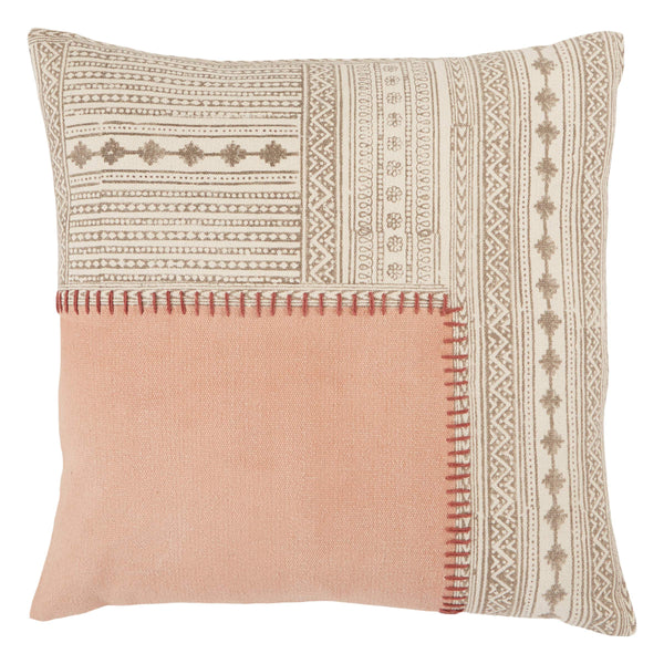 Jaipur Living Vibe by Jaipur Living Ayami Hand Embroidered Cotton Tribal Throw Pillow for Boho Rooms Light Pink / Cream Poly Fill PLW103657