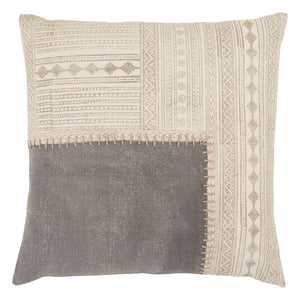 Jaipur Living Vibe by Jaipur Living Ayami Cotton Pillow Cover with Embroidered Tribal Pattern Gray / Cream PLC102390
