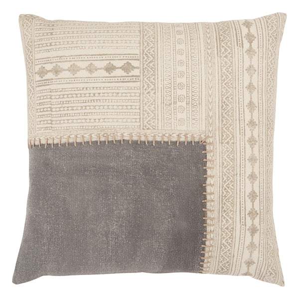Jaipur Living Vibe by Jaipur Living Ayami Hand Embroidered Cotton Tribal Throw Pillow for Boho Rooms Gray / Cream Poly Fill PLW103658