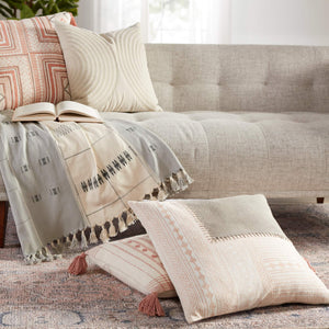 Jaipur Living Vibe by Jaipur Living Ayami Hand Embroidered Cotton Tribal Throw Pillow for Boho Rooms Light Pink / Gray Down PLW103639