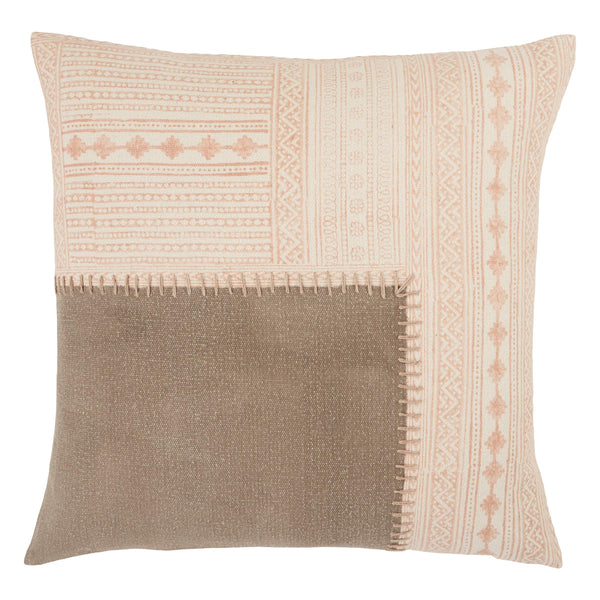 Jaipur Living Vibe by Jaipur Living Ayami Hand Embroidered Cotton Tribal Throw Pillow for Boho Rooms Light Pink / Gray Down PLW103639