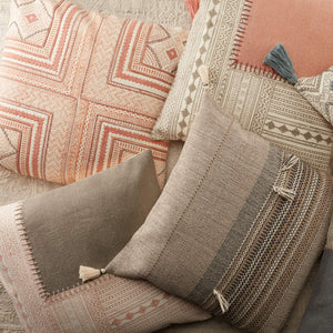 Jaipur Living Vibe by Jaipur Living Ayami Hand Embroidered Cotton Tribal Throw Pillow for Boho Rooms Light Pink / Gray Down PLW103639