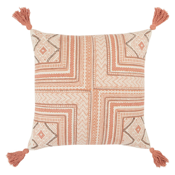 Jaipur Living Vibe by Jaipur Living Saskia Embroidered Cotton Throw Pillow with Tassels Boho Accent Pink Down PLW103640