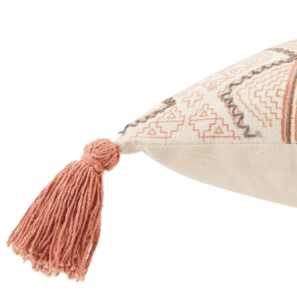 Jaipur Living Vibe by Jaipur Living Saskia Embroidered Cotton Throw Pillow with Tassels Boho Accent Pink Down PLW103640