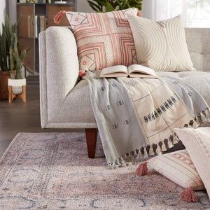 Jaipur Living Vibe by Jaipur Living Saskia Hand Embroidered Cotton Tribal Pillow Cover with Tassels Pink PLC102392