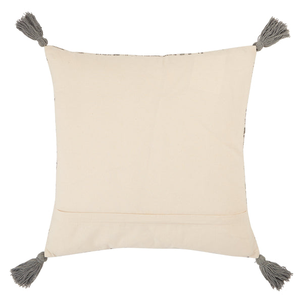 Jaipur Living Vibe by Jaipur Living Saskia Hand Embroidered Cotton Tribal Pillow Cover with Tassels Gray PLC102393