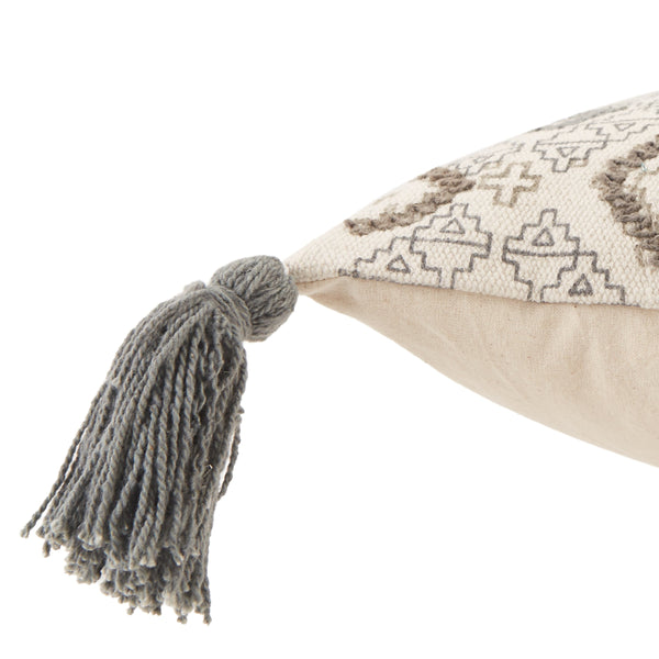 Jaipur Living Vibe by Jaipur Living Saskia Hand Embroidered Cotton Tribal Pillow Cover with Tassels Gray PLC102393