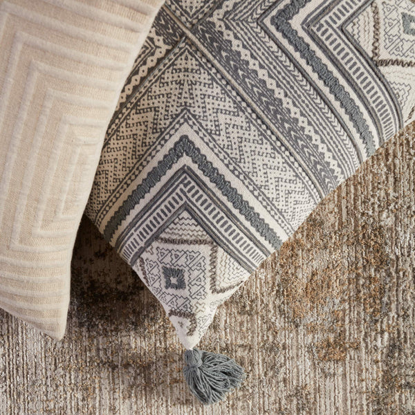 Jaipur Living Vibe by Jaipur Living Saskia Embroidered Cotton Throw Pillow with Tassels Boho Accent Gray Poly Fill PLW103661