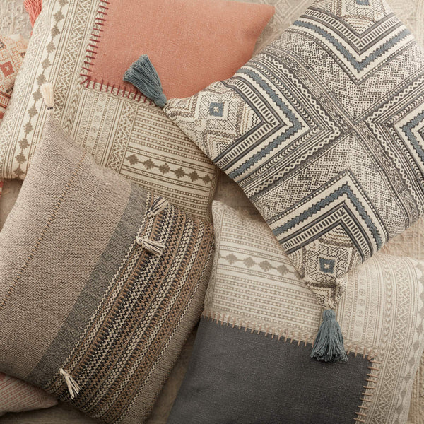 Jaipur Living Vibe by Jaipur Living Saskia Hand Embroidered Cotton Tribal Pillow Cover with Tassels Gray PLC102393
