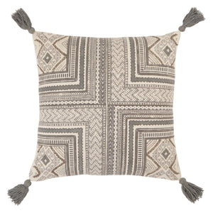 Jaipur Living Vibe by Jaipur Living Saskia Embroidered Cotton Throw Pillow with Tassels Boho Accent Gray Poly Fill PLW103661