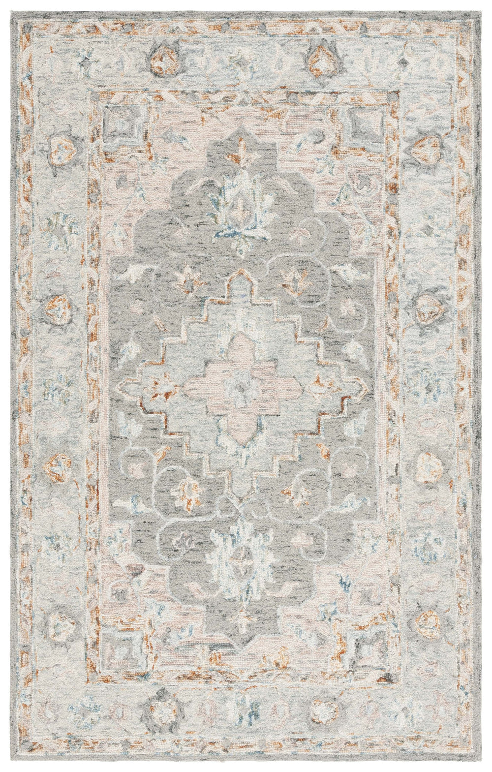 Safavieh Anatolia Majestic Traditional Area Rug - Hand-tufted Wool & Cotton Craftsmanship For Cozy Elegance Grey ,Rust Wool And Cotton An301f-6sq