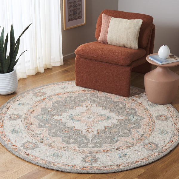 Safavieh Anatolia Majestic Traditional Area Rug - Hand-tufted Wool & Cotton Craftsmanship For Cozy Elegance Grey ,Rust Wool And Cotton An301f-6sq