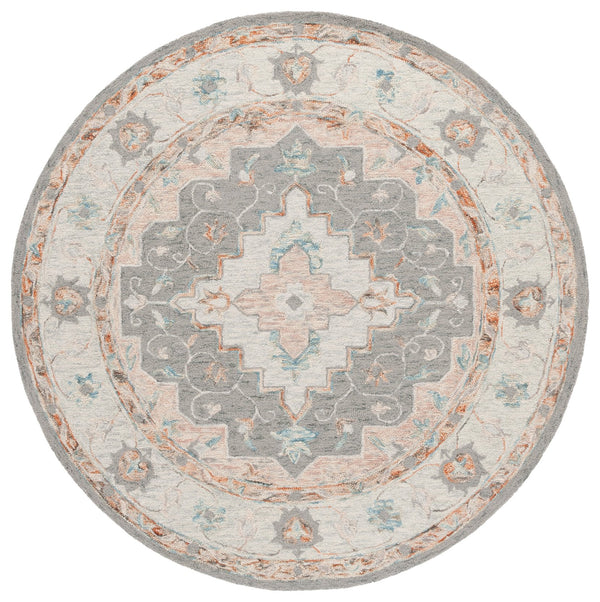 Safavieh Anatolia Majestic Traditional Area Rug - Hand-tufted Wool & Cotton Craftsmanship For Cozy Elegance Grey ,Rust Wool And Cotton An301f-6sq