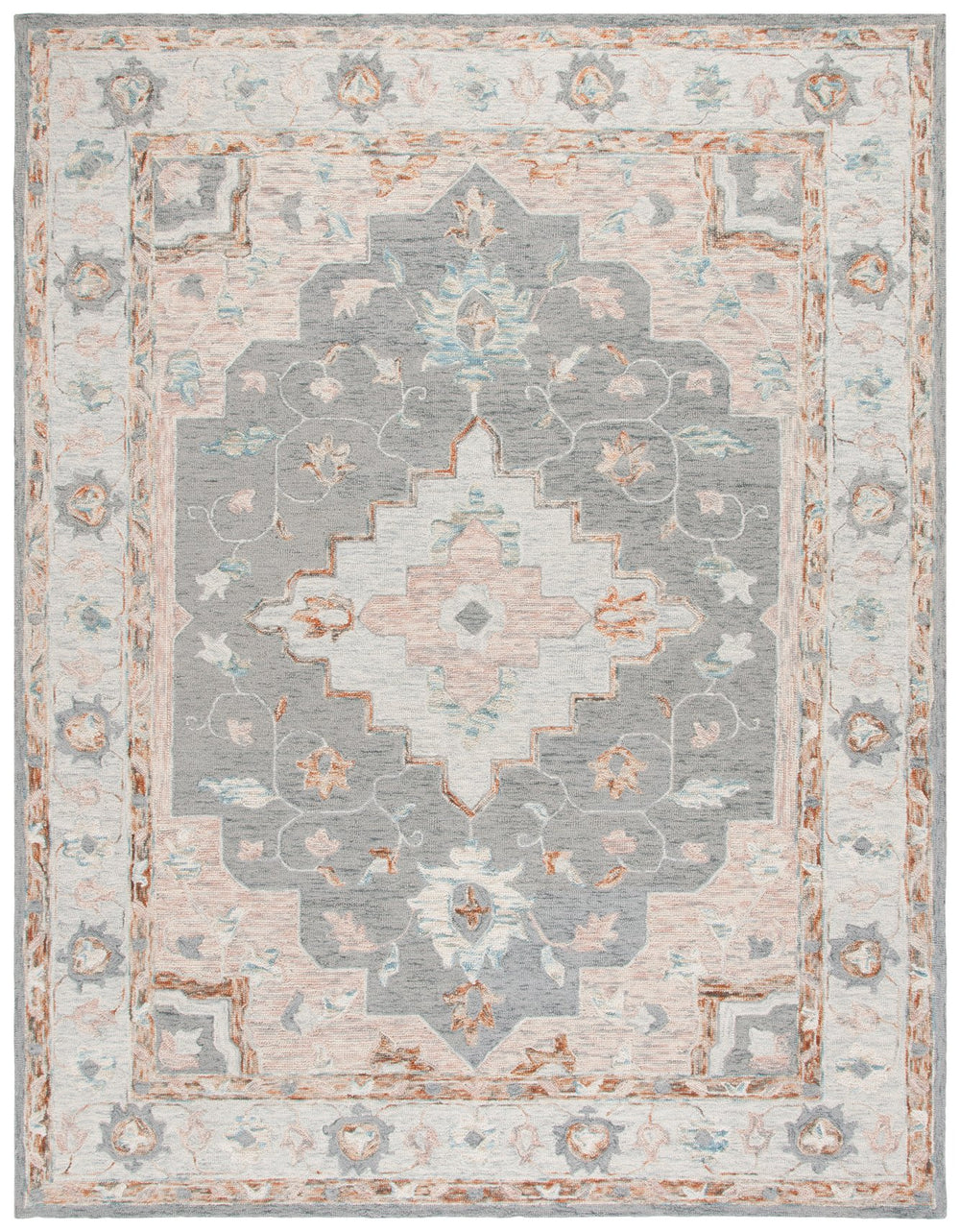 Safavieh Anatolia Majestic Traditional Area Rug - Hand-tufted Wool & Cotton Craftsmanship For Cozy Elegance Grey ,Rust Wool And Cotton An301f-6sq