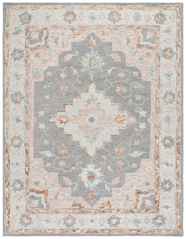 Safavieh Anatolia Majestic Traditional Area Rug - Hand-tufted Wool & Cotton Craftsmanship For Cozy Elegance Grey ,Rust Wool And Cotton An301f-6sq