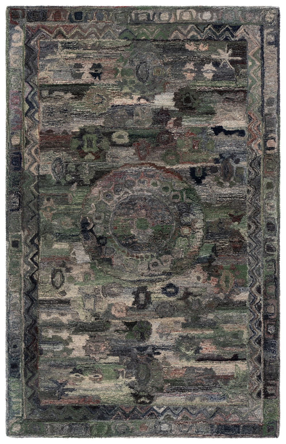 Safavieh Anatolia Hand‑Tufted Grey Green Area Rug, Low‑Pile Polyester For Durable Comfort And Modern Boho Appeal 9'-0" x 12'-0" AN411F-9