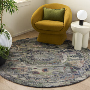 Safavieh Anatolia Hand-Tufted Round Rug In Grey And Green — Bohemian Abstract Design, Plush 1/2" Pile For Cozy Rooms 6'-0" x 6'-0" AN411F-6R
