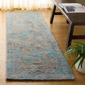 Safavieh Anatolia Hand‑Tufted Light Blue & Brown Square Rug — Low Pile, Durable Polyester, Minimalist Boho Charm 6'-0" x 6'-0" AN411L-6SQ
