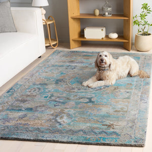 Safavieh Anatolia Hand‑Tufted Light Blue & Brown Square Rug — Low Pile, Durable Polyester, Minimalist Boho Charm 6'-0" x 6'-0" AN411L-6SQ