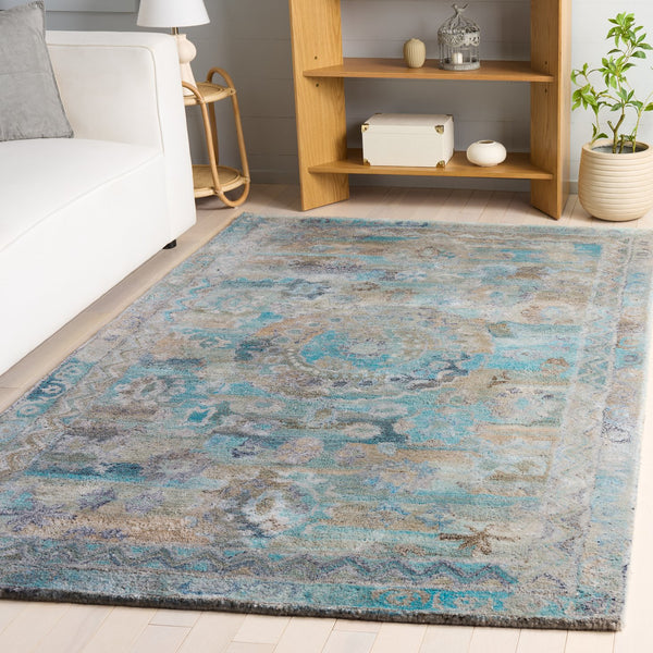 Safavieh Anatolia Hand‑Tufted Light Blue & Brown Square Rug — Low Pile, Durable Polyester, Minimalist Boho Charm 6'-0" x 6'-0" AN411L-6SQ