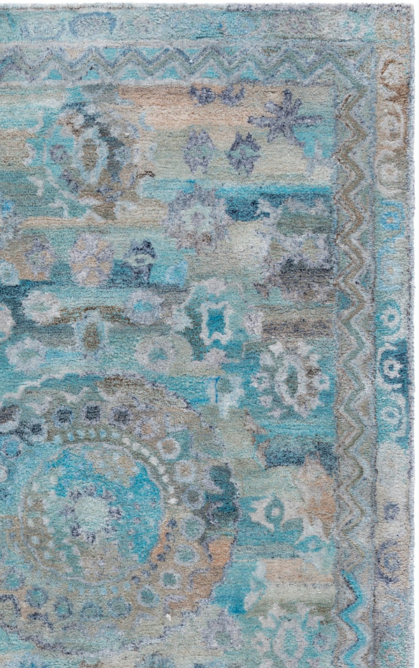 Safavieh Anatolia Hand‑Tufted Light Blue & Brown Square Rug — Low Pile, Durable Polyester, Minimalist Boho Charm 6'-0" x 6'-0" AN411L-6SQ