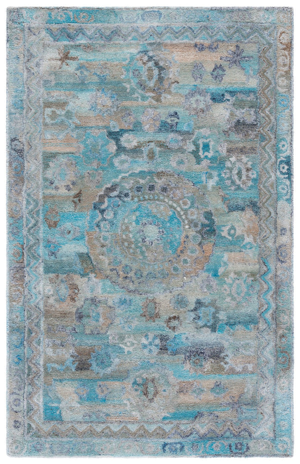 Safavieh Anatolia Hand‑Tufted Light Blue & Brown Square Rug — Low Pile, Durable Polyester, Minimalist Boho Charm 6'-0" x 6'-0" AN411L-6SQ