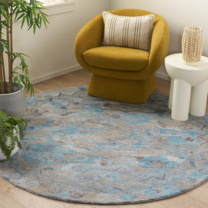 Safavieh Anatolia Hand‑Tufted Light Blue & Brown Square Rug — Low Pile, Durable Polyester, Minimalist Boho Charm 6'-0" x 6'-0" AN411L-6SQ