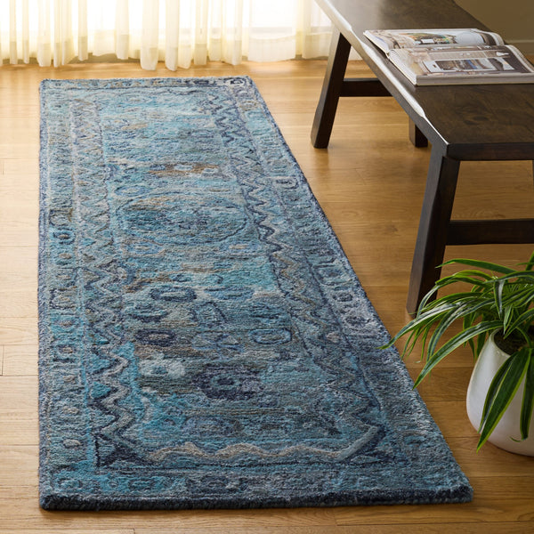 Safavieh Anatolia Hand-Tufted Blue Area Rug — Bohemian-Minimalist Polyester Pile, Durable Soft Cushioning 6'-0" x 9'-0" AN411M-6