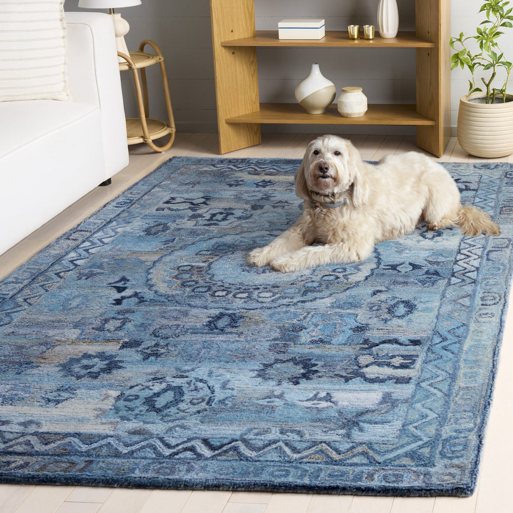 Safavieh Anatolia Hand-Tufted Blue Runner Rug — Low-Profile Polyester Pile, Durable Bohemian Elegance For Halls 2'-3" x 8'-0" AN411M-28