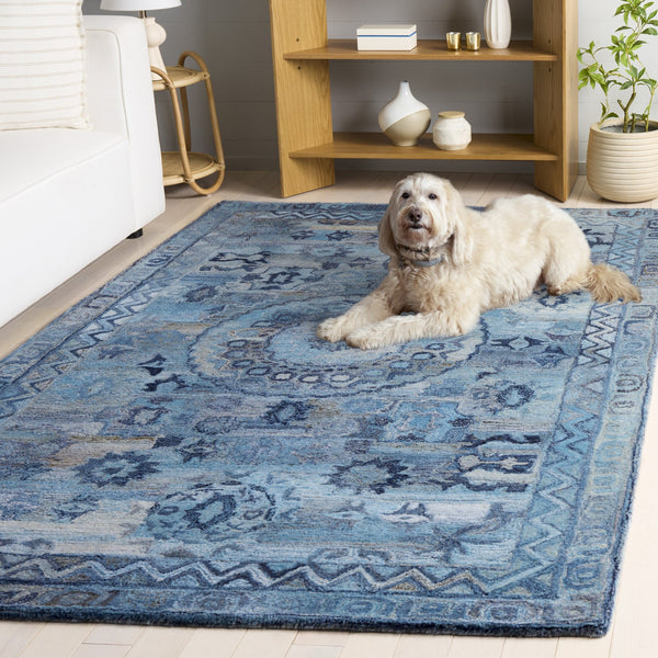 Safavieh Anatolia Hand-Tufted Blue Area Rug — Bohemian-Minimalist Polyester Pile, Durable Soft Cushioning 6'-0" x 9'-0" AN411M-6