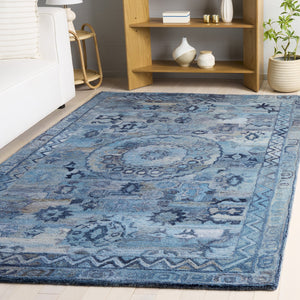 Safavieh Anatolia Hand-Tufted Blue Area Rug — Bohemian-Minimalist Polyester Pile, Durable Soft Cushioning 6'-0" x 9'-0" AN411M-6