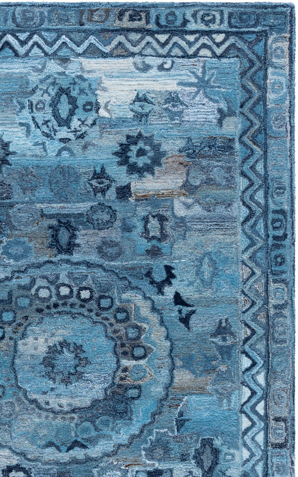 Safavieh Anatolia Hand-Tufted Blue Area Rug — Bohemian-Minimalist Polyester Pile, Durable Soft Cushioning 6'-0" x 9'-0" AN411M-6