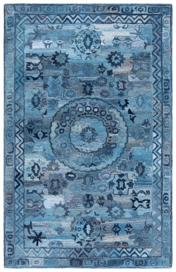 Safavieh Anatolia Hand-Tufted Blue Area Rug — Bohemian-Minimalist Polyester Pile, Durable Soft Cushioning 6'-0" x 9'-0" AN411M-6