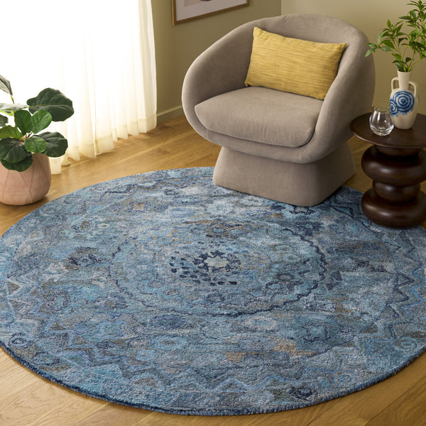 Safavieh Anatolia Hand-Tufted Blue Area Rug — Bohemian-Minimalist Polyester Pile, Durable Soft Cushioning 6'-0" x 9'-0" AN411M-6