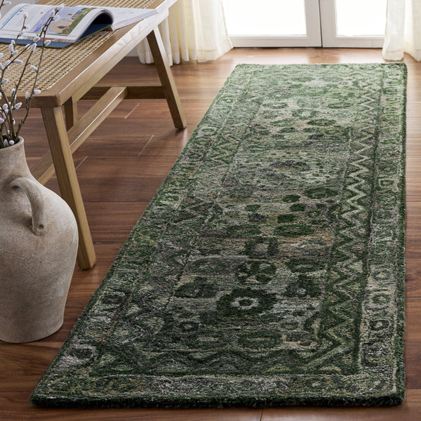Safavieh Anatolia Hand‑Tufted Dark Green And Grey Area Rug — Low‑Pile Polyester, Bohemian Texture For Living Rooms 9'-0" x 12'-0" AN411W-9