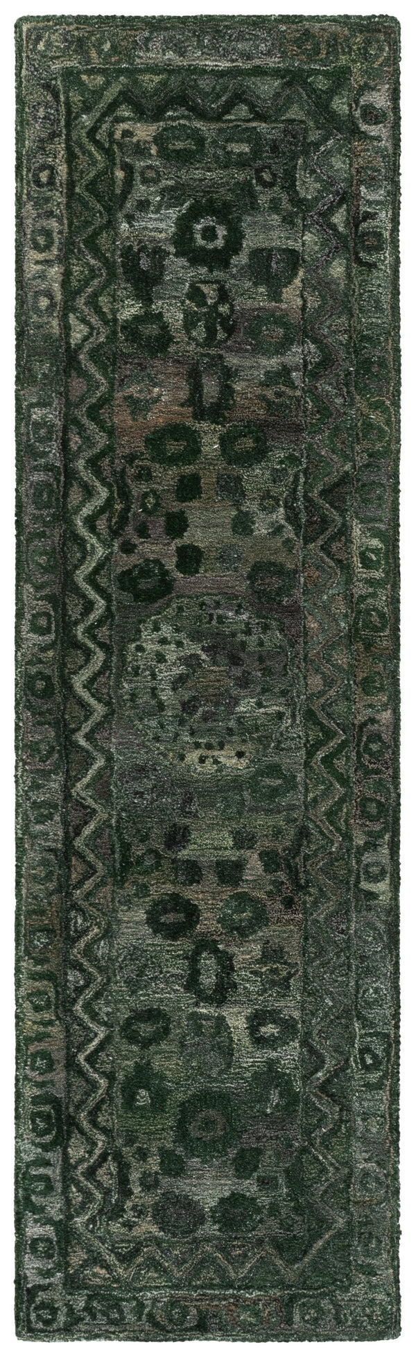 Safavieh Anatolia Hand‑Tufted Dark Green And Grey Area Rug — Low‑Pile Polyester, Bohemian Texture For Living Rooms 9'-0" x 12'-0" AN411W-9