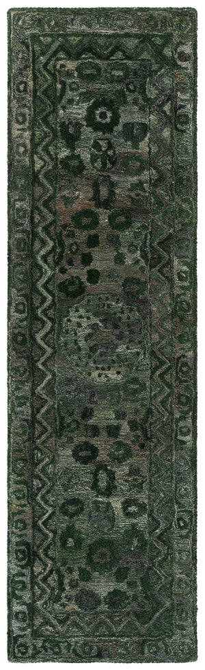Safavieh Anatolia Hand-Tufted Dark Green & Grey Area Rug — Bohemian-Modern Low-Profile Polyester Pile (Square) 6'-0" x 6'-0" AN411W-6SQ