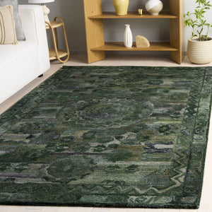 Safavieh Anatolia Hand‑Tufted Dark Green And Grey Area Rug — Low‑Pile Polyester, Bohemian Texture For Living Rooms 9'-0" x 12'-0" AN411W-9