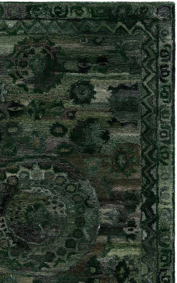 Safavieh Anatolia Hand‑Tufted Dark Green And Grey Area Rug — Low‑Pile Polyester, Bohemian Texture For Living Rooms 9'-0" x 12'-0" AN411W-9